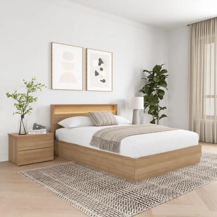 Nexera Queen Bedroom Set with Lighting (60") - 4 pcs - Brown Oak Hot