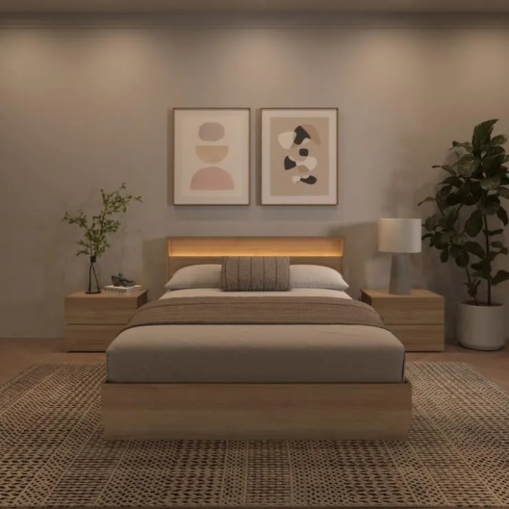 Nexera Queen Bedroom Set with Lighting (60") - 4 pcs - Brown Oak Hot