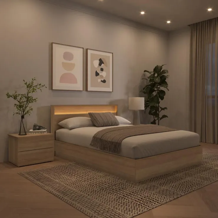 Nexera Queen Bedroom Set with Lighting (60") - 4 pcs - Brown Oak Hot