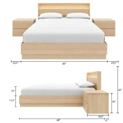 Nexera Queen Bedroom Set with Lighting (60") - 4 pcs - Natural Blonde Oak Outlet