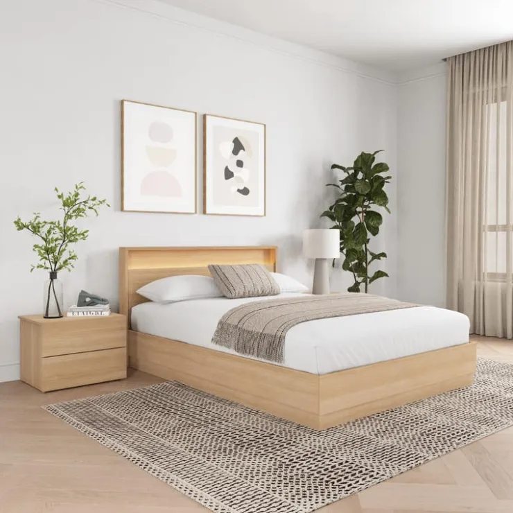 Nexera Queen Bedroom Set with Lighting (60") - 4 pcs - Natural Blonde Oak Outlet