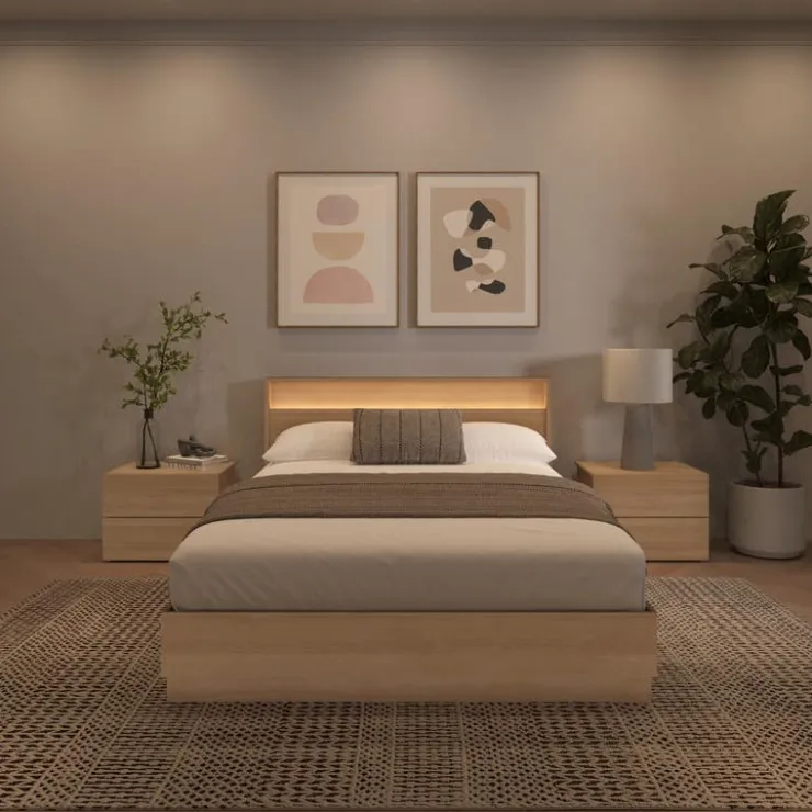 Nexera Queen Bedroom Set with Lighting (60") - 4 pcs - Natural Blonde Oak Outlet