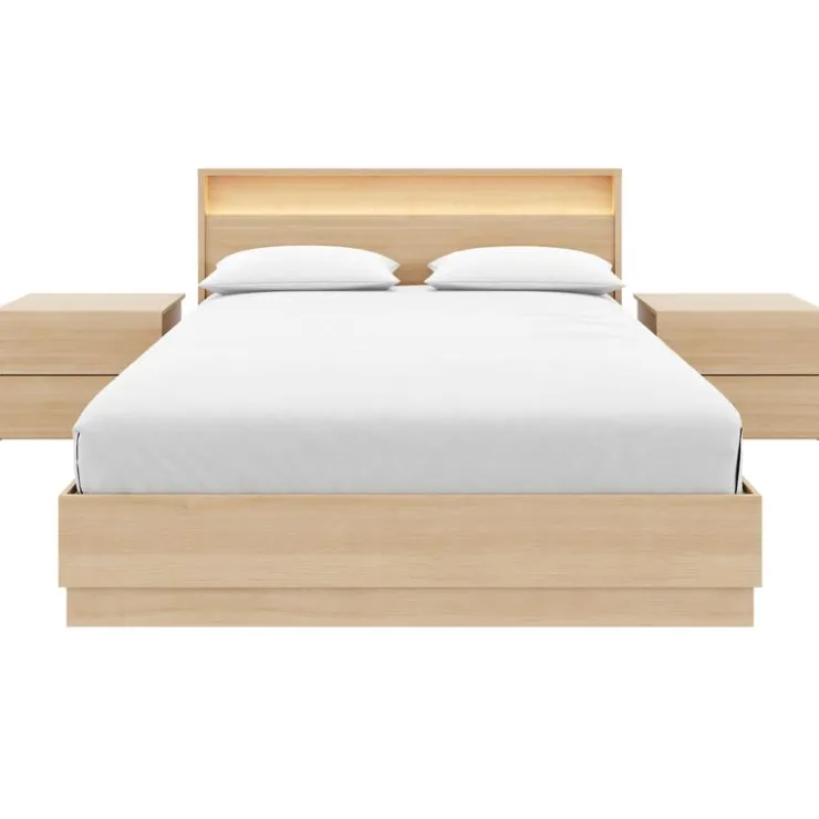 Nexera Queen Bedroom Set with Lighting (60") - 4 pcs - Natural Blonde Oak Outlet