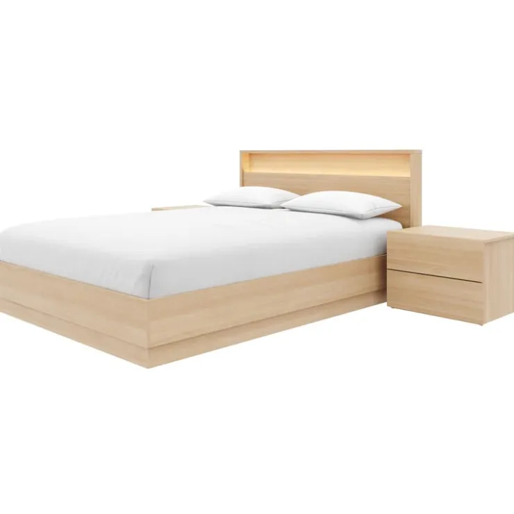 Nexera Queen Bedroom Set with Lighting (60") - 4 pcs - Natural Blonde Oak Outlet