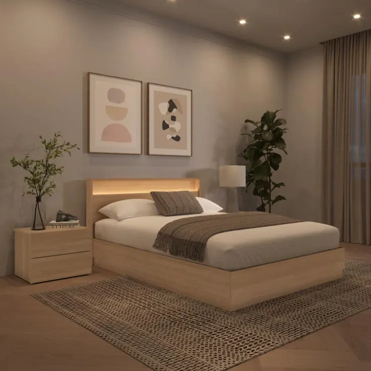 Nexera Queen Bedroom Set with Lighting (60") - 4 pcs - Natural Blonde Oak Outlet