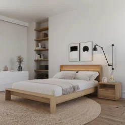 Nexera Queen Bedroom Set with Lighting (60") - 3 pcs - Brown Oak Sale