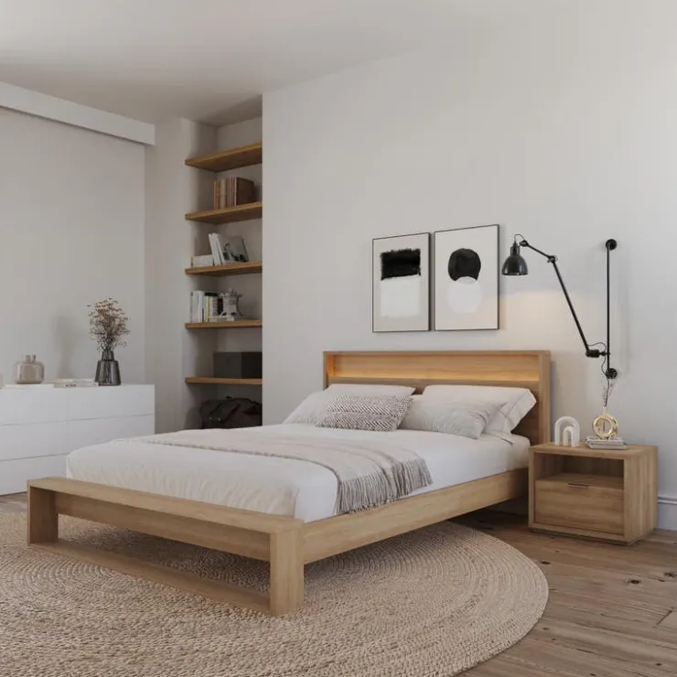 Nexera Queen Bedroom Set with Lighting (60") - 3 pcs - Brown Oak Sale