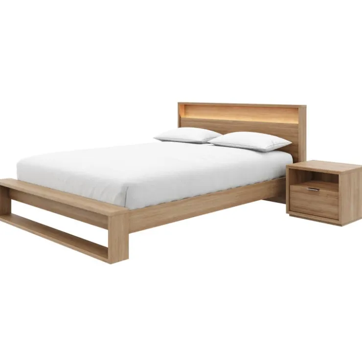 Nexera Queen Bedroom Set with Lighting (60") - 3 pcs - Brown Oak Sale