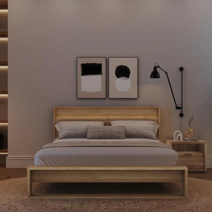 Nexera Queen Bedroom Set with Lighting (60") - 3 pcs - Brown Oak Sale