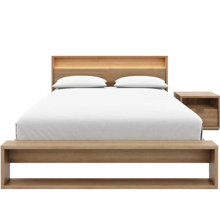 Nexera Queen Bedroom Set with Lighting (60") - 3 pcs - Brown Oak Sale