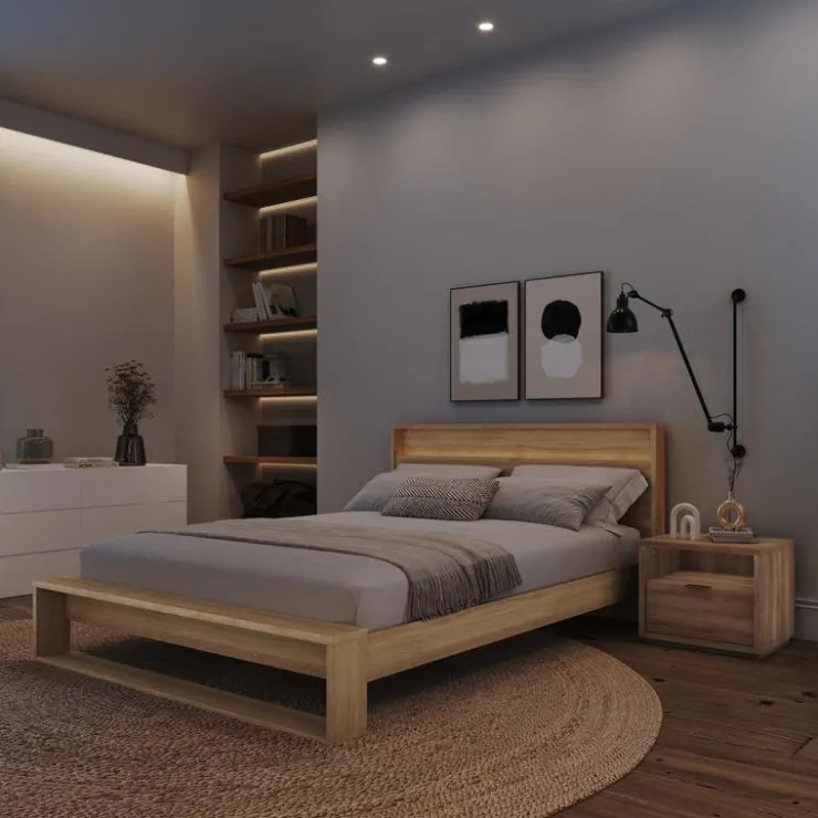 Nexera Queen Bedroom Set with Lighting (60") - 3 pcs - Brown Oak Sale