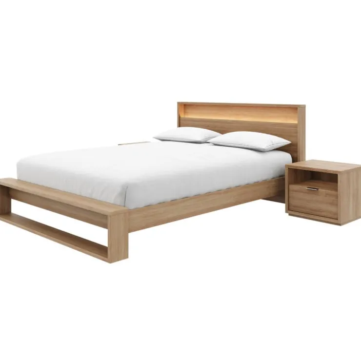 Nexera Queen Bedroom Set with Lighting (60") - 4 pcs - Brown Oak Clearance