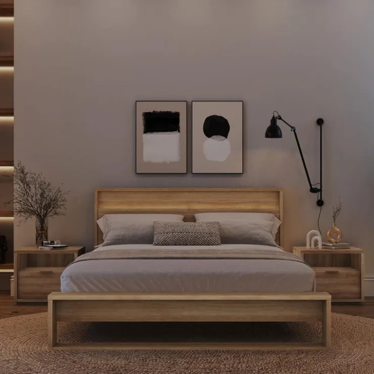 Nexera Queen Bedroom Set with Lighting (60") - 4 pcs - Brown Oak Clearance