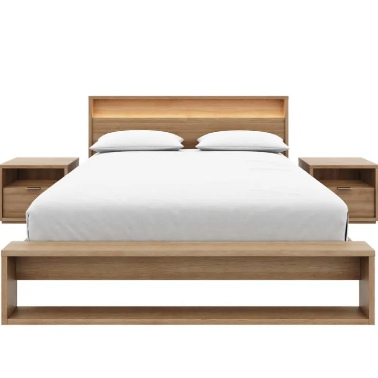 Nexera Queen Bedroom Set with Lighting (60") - 4 pcs - Brown Oak Clearance