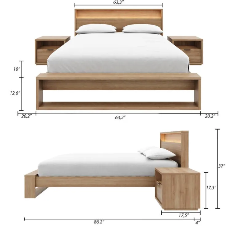 Nexera Queen Bedroom Set with Lighting (60") - 4 pcs - Brown Oak Clearance