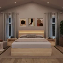 Nexera Queen Bedroom Set with Lighting (60") - 4 pcs - Natural Blonde Oak Best