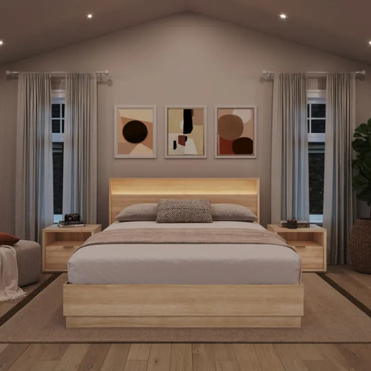 Nexera Queen Bedroom Set with Lighting (60") - 4 pcs - Natural Blonde Oak Best