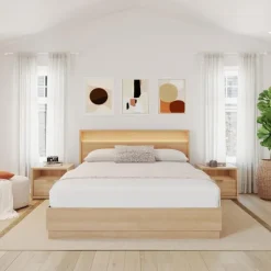 Nexera Queen Bedroom Set with Lighting (60") - 4 pcs - Natural Blonde Oak Best