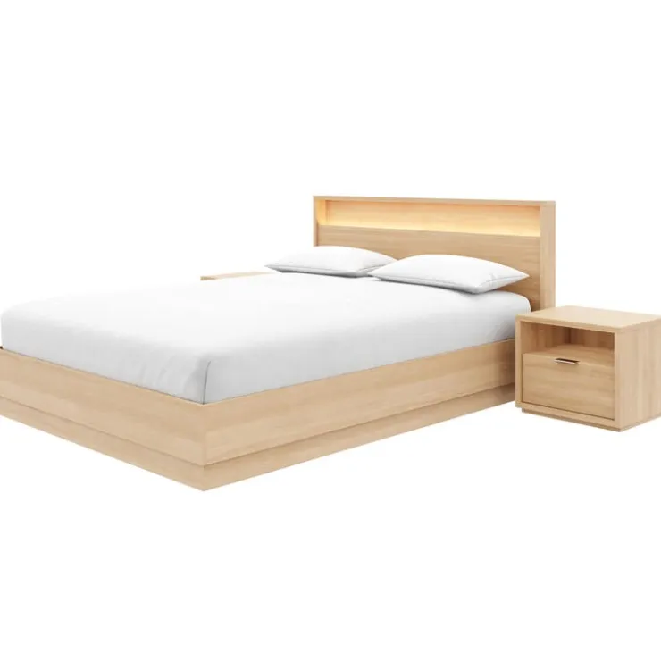 Nexera Queen Bedroom Set with Lighting (60") - 4 pcs - Natural Blonde Oak Best