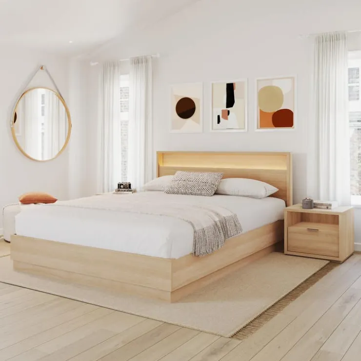 Nexera Queen Bedroom Set with Lighting (60") - 4 pcs - Natural Blonde Oak Best