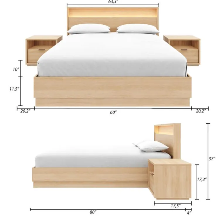 Nexera Queen Bedroom Set with Lighting (60") - 4 pcs - Natural Blonde Oak Best