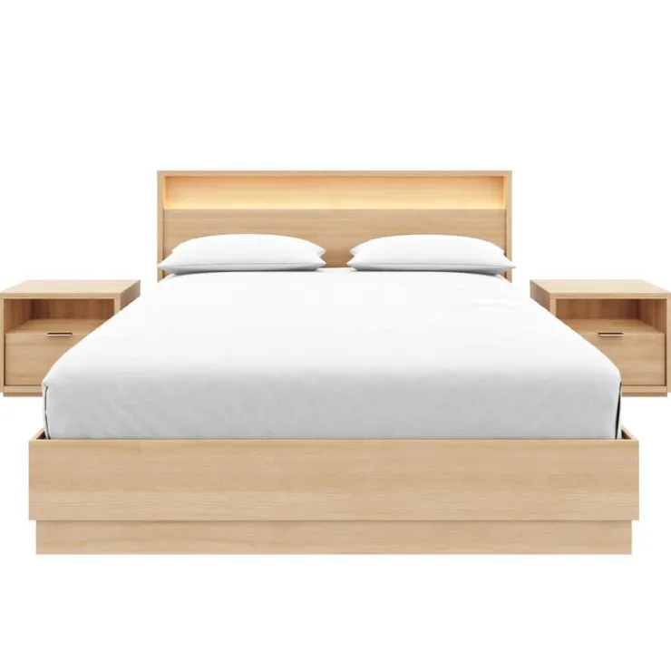 Nexera Queen Bedroom Set with Lighting (60") - 4 pcs - Natural Blonde Oak Best