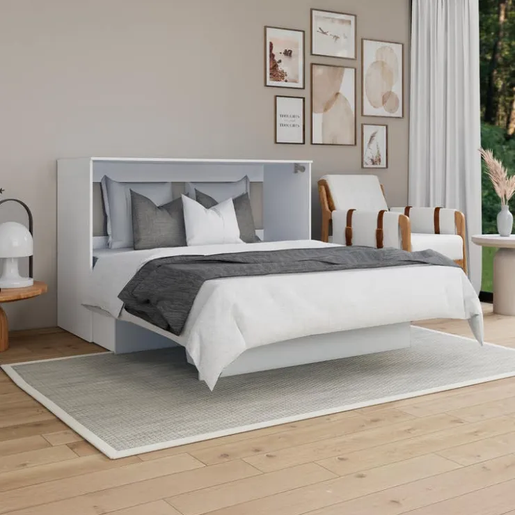 Queen Cabinet Bed with 6.5-inch Mattress - White Clearance