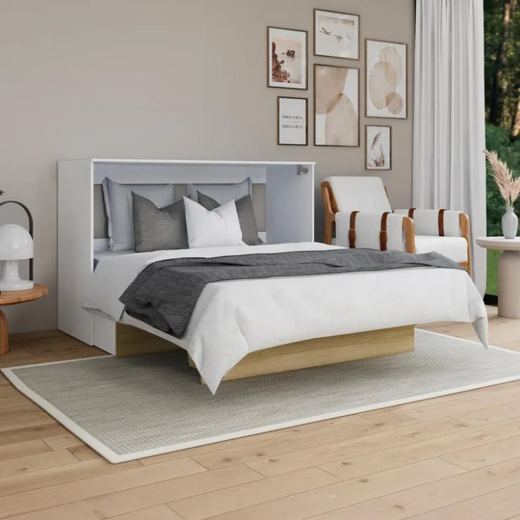 Queen Cabinet Bed with 6.5-inch Mattress - Natural Hot