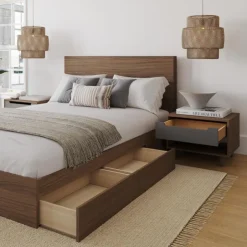 Nexera Queen 3-Drawer Storage Bedroom Set (60") - 4 pcs - Walnut & Charcoal Best