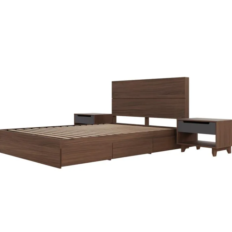 Nexera Queen 3-Drawer Storage Bedroom Set (60") - 4 pcs - Walnut & Charcoal Best