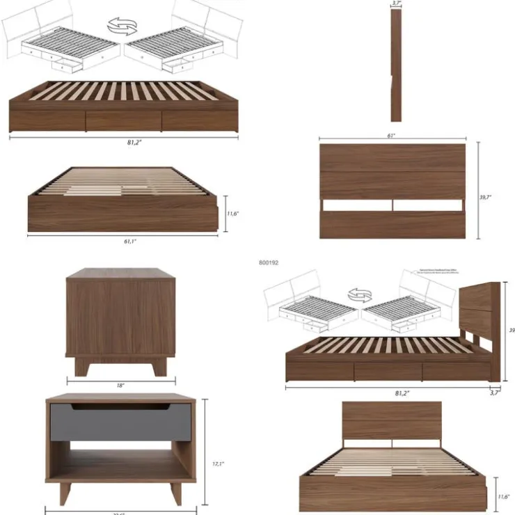 Nexera Queen 3-Drawer Storage Bedroom Set (60") - 4 pcs - Walnut & Charcoal Best