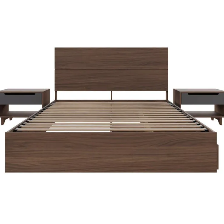 Nexera Queen 3-Drawer Storage Bedroom Set (60") - 4 pcs - Walnut & Charcoal Best