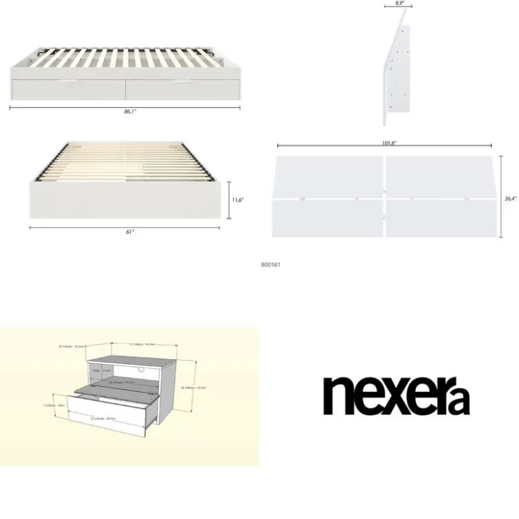 Nexera Queen 2-Drawer Storage Bedroom Set (60") - 3 pcs - White Clearance