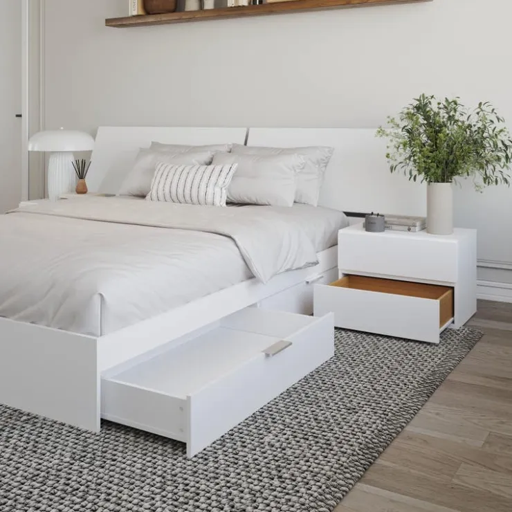 Nexera Queen 2-Drawer Storage Bedroom Set (60") - 4 pcs - White