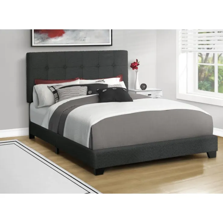 Monarch Queen Fabric Bed with Headboard (60") - Black Sale