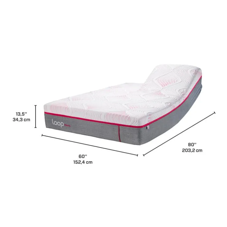 LOOP Queen Firm Split-Head Mattress-in-a-Box with Nano Pocket Coils - 60" Pink & white