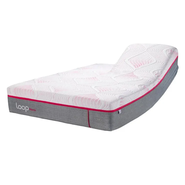 LOOP Queen Firm Split-Head Mattress-in-a-Box with Nano Pocket Coils - 60" Pink & white