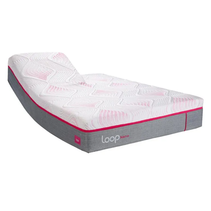 LOOP Queen Firm Split-Head Mattress-in-a-Box with Nano Pocket Coils - 60" Pink & white