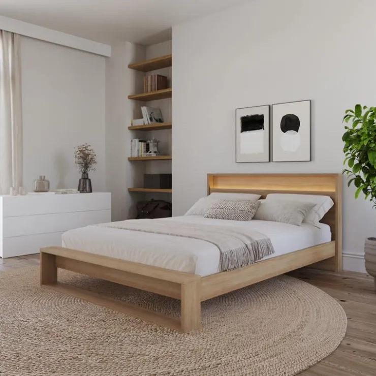 Nexera Queen Headboard with Integrated Lighting - Brown Oak Sale