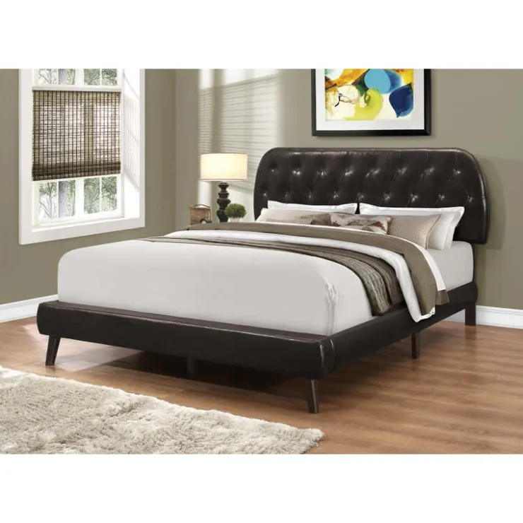 Monarch Queen Leather-Look Bed with Headboard (60") - Brown Hot