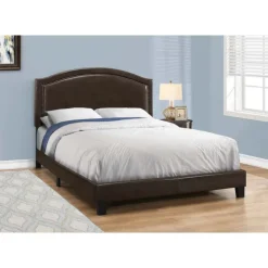 Monarch Queen Leather-Look Bed with Headboard (60") - Brown Outlet