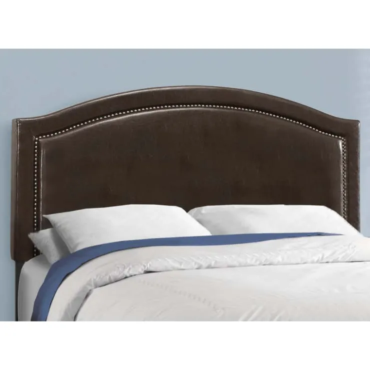 Monarch Queen Leather-Look Bed with Headboard (60") - Brown Outlet