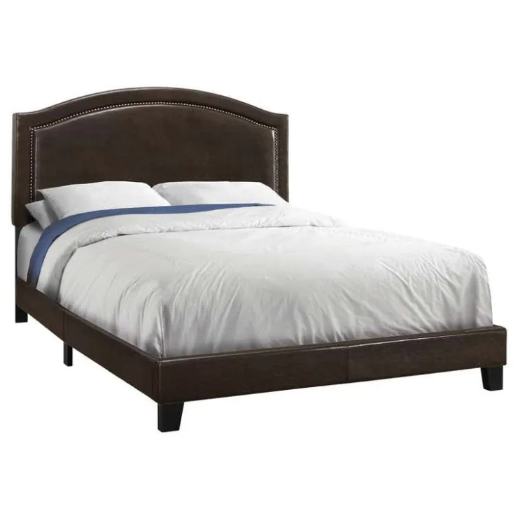 Monarch Queen Leather-Look Bed with Headboard (60") - Brown Outlet