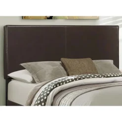 Monarch Queen Leather-Look Bed with Headboard (60") - Brown Clearance