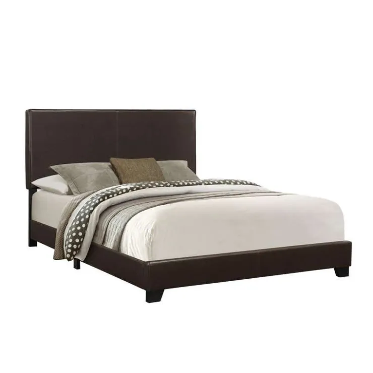 Monarch Queen Leather-Look Bed with Headboard (60") - Brown Clearance