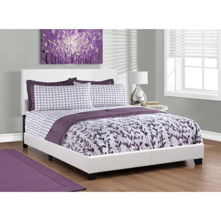 Monarch Queen Leather-Look Bed with Headboard (60") - White Sale