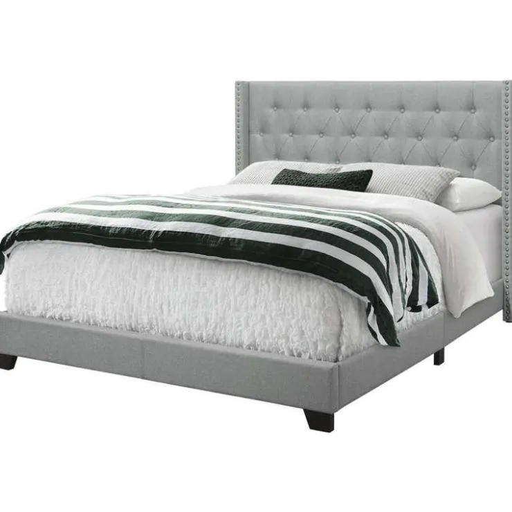 Monarch Queen Linen Bed with Headboard (60") - Grey Online