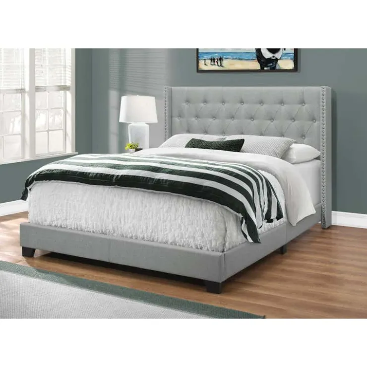 Monarch Queen Linen Bed with Headboard (60") - Grey Online