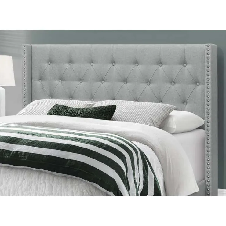 Monarch Queen Linen Bed with Headboard (60") - Grey Online
