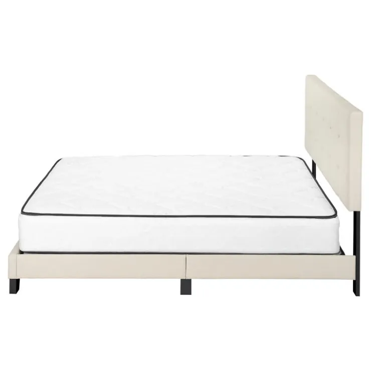 Monarch Queen Linen Bed with Headboard (60") - Beige Sale